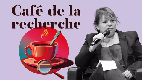 Logo du Café de la Recherche avec photo de Virginie Saliou