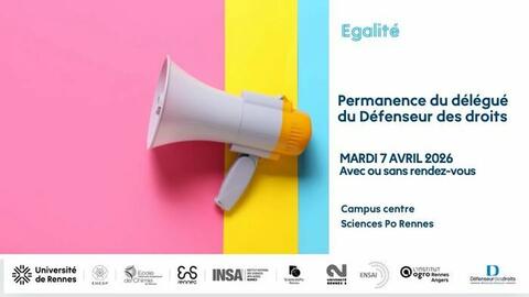 La permanence du défenseur des droits aura lieu le 7 avril de 9 à 1Èh à Sciences Po Rennes