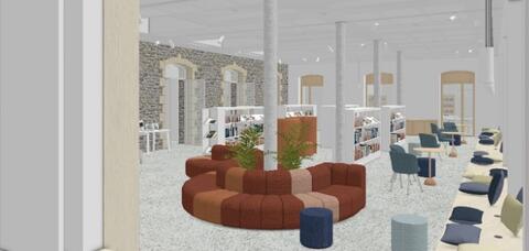 Vue 3D de l'accueil de la future bibliothèque